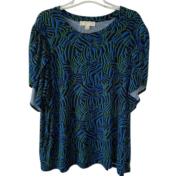 Michael Kors Liquid Knit blue black short sleeve blouse size 3X - Picture 1 of 10